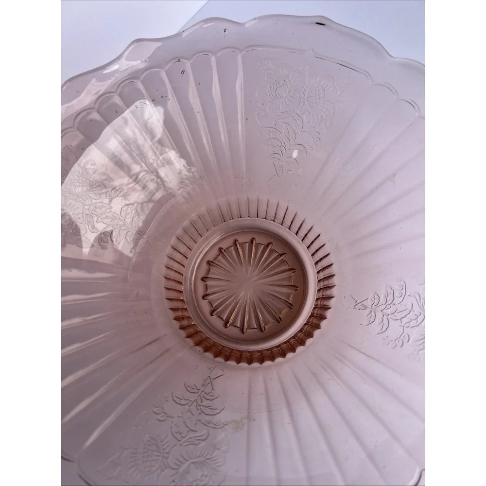 VTG Pink Depression Glass 1930s Anchor Hocking Mayfair Open Rose Bowl UV Glow